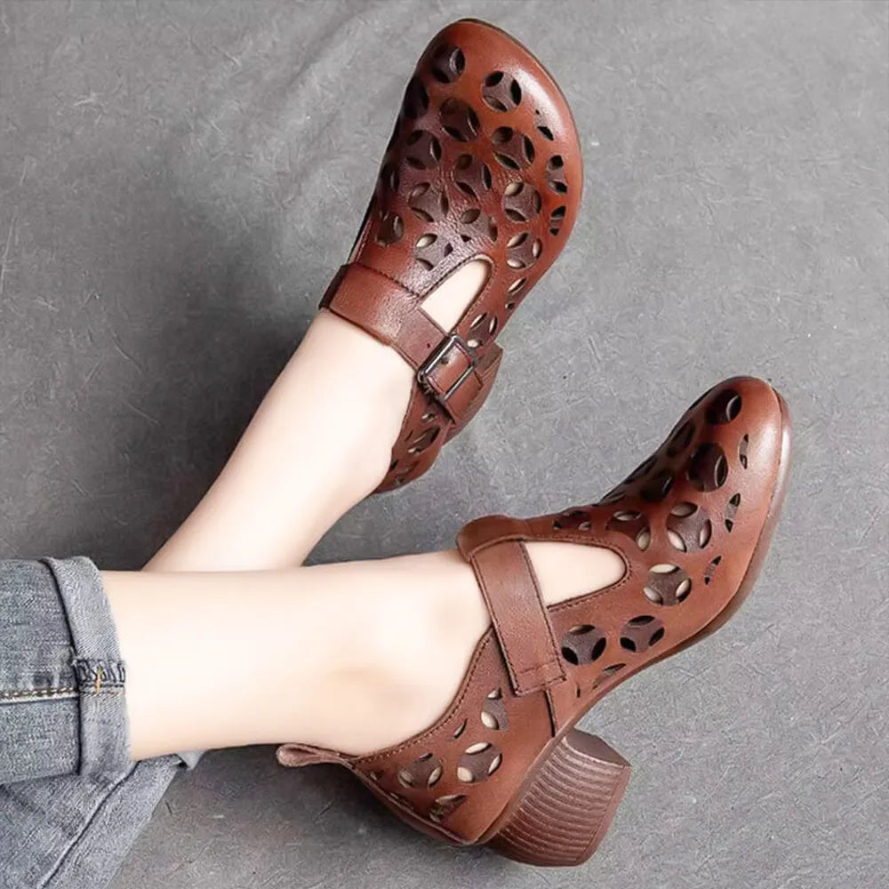 Wearscomfy Women's Leather Retro Ethnic Style Casual Shoes