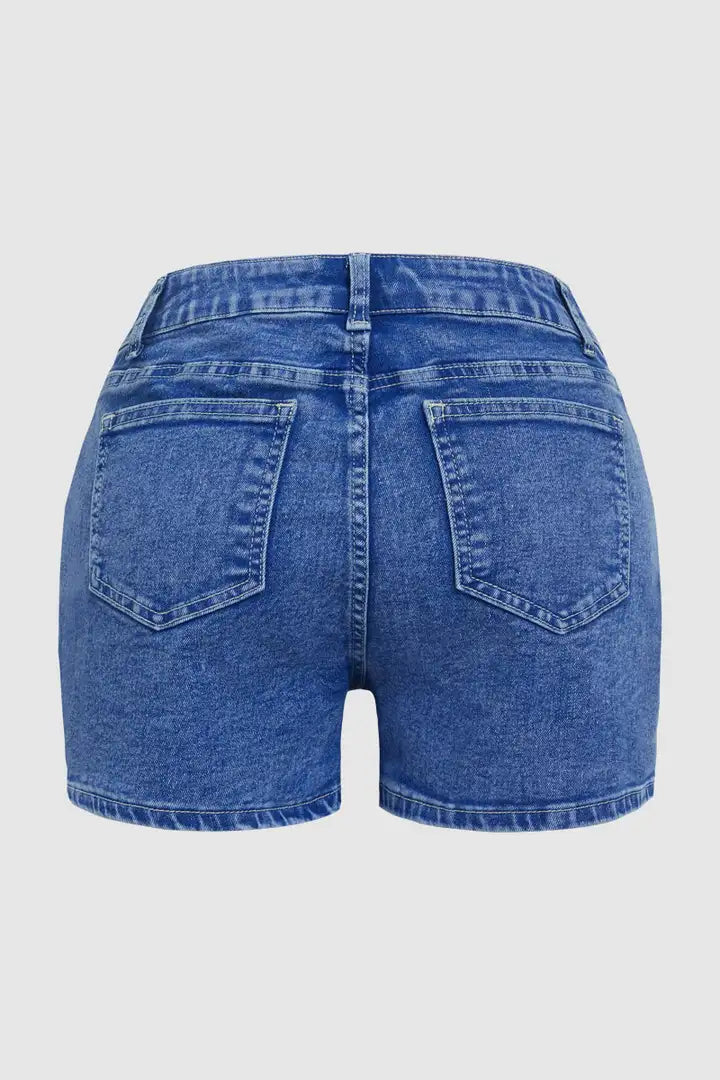 Wash Flap Pocket Front Mid Waist Denim Shorts