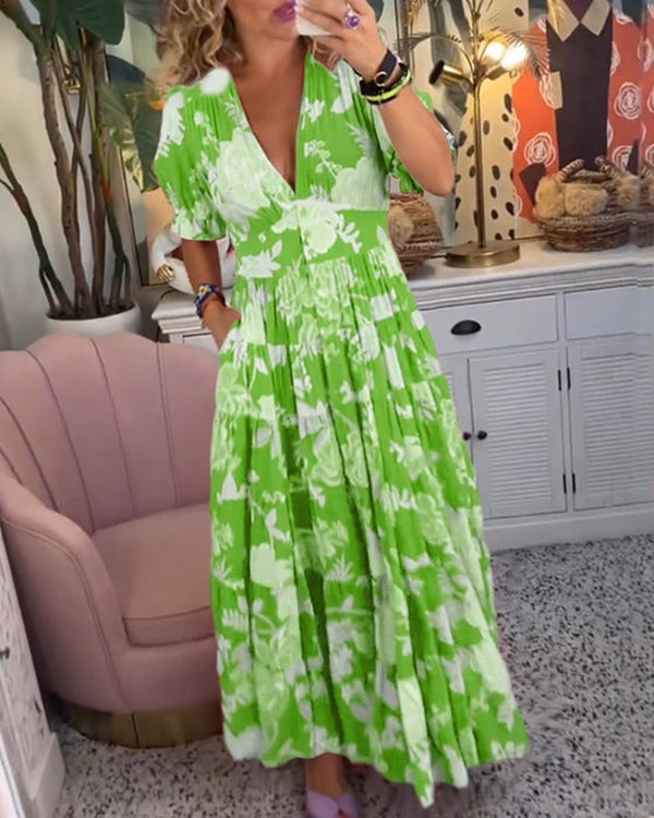 Popular Short Sleeve Print Maxi Dress