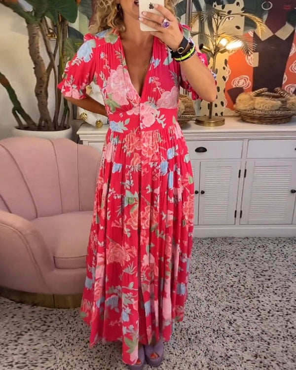 Popular Short Sleeve Print Maxi Dress