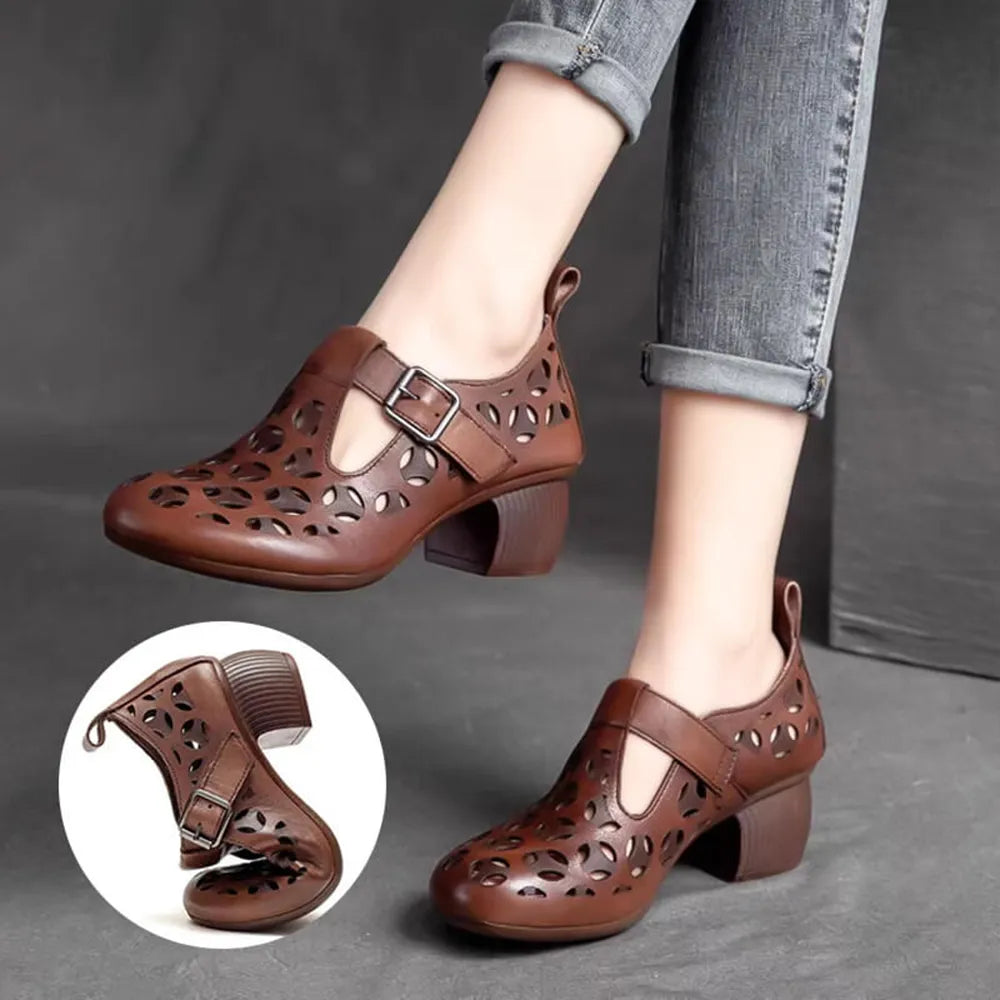 Wearscomfy Women's Leather Retro Ethnic Style Casual Shoes