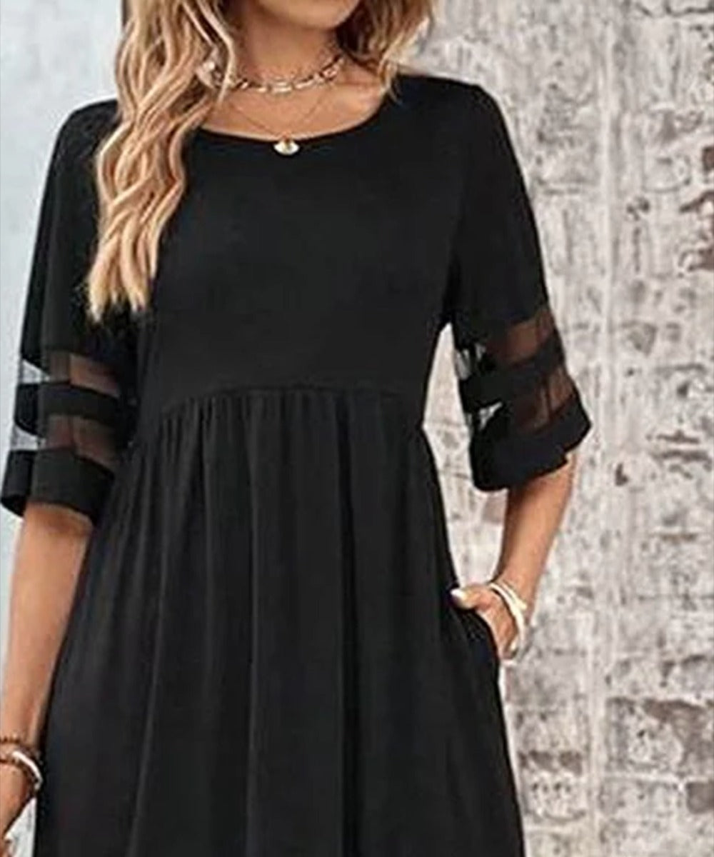 Cool Plain Black 3/4 Sleeve Maxi Dress