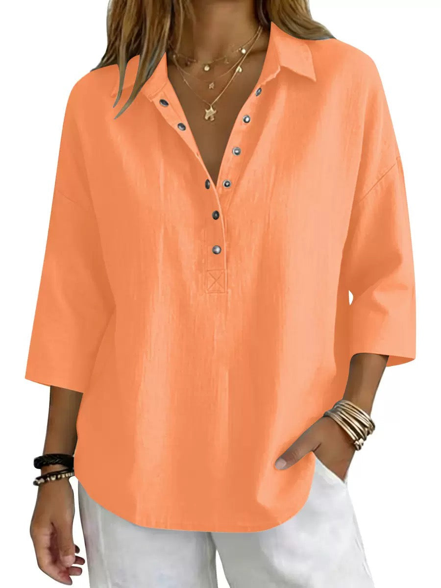 New Arrivalš„ Women's Casual Linen Blend Henley 3/4 Sleeve Shirt