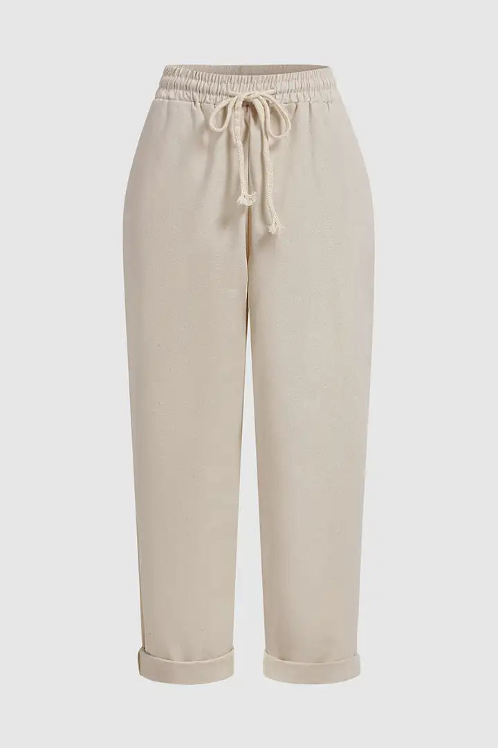 Solid Drawstring Waist Slant Pocket Pants
