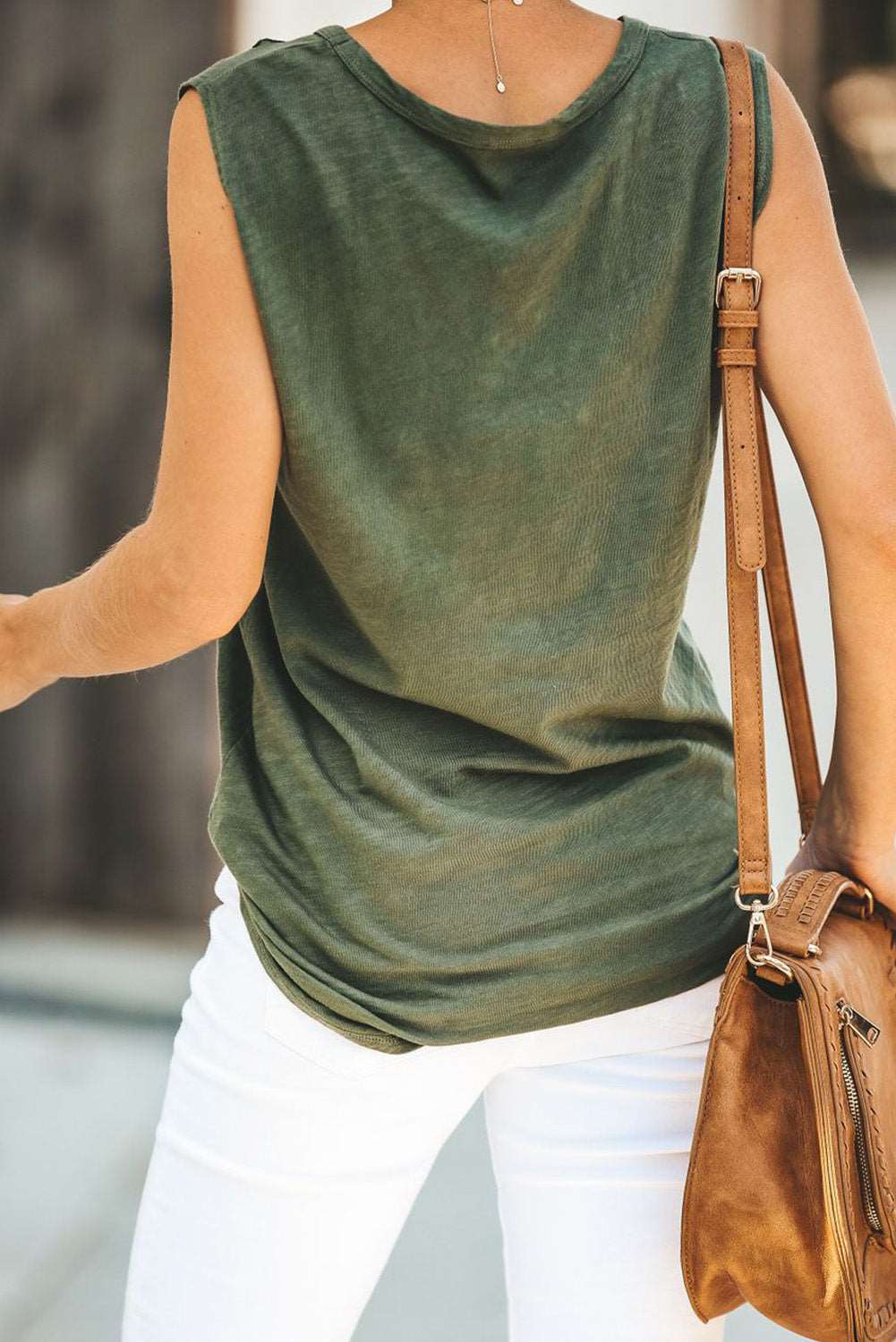 Broken Hole Detail Sleeveless Crew Neck Tank Top