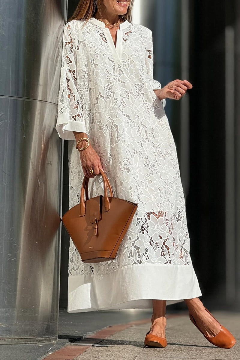 Casual V-Neck Lace Long Dress