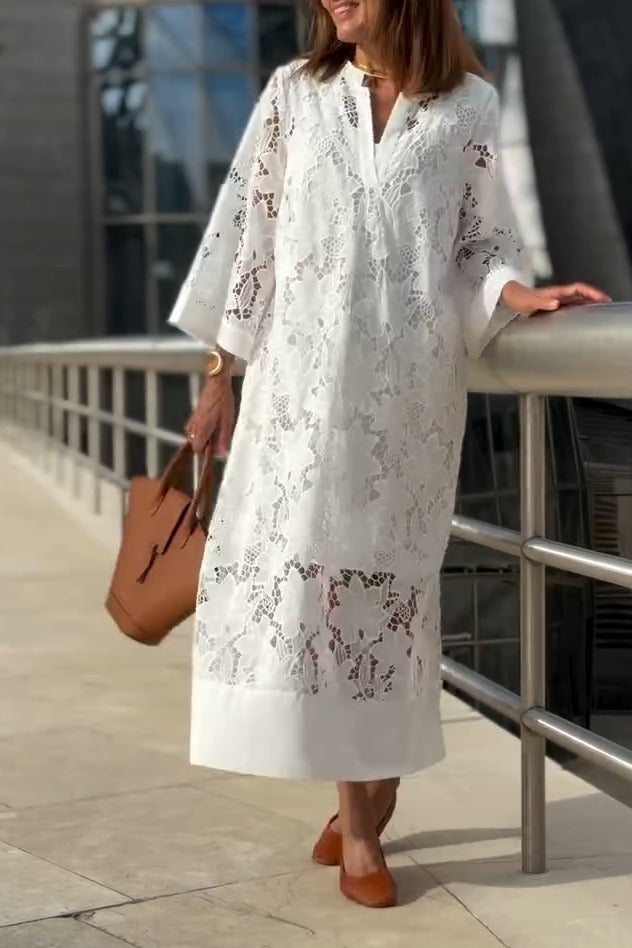 Casual V-Neck Lace Long Dress