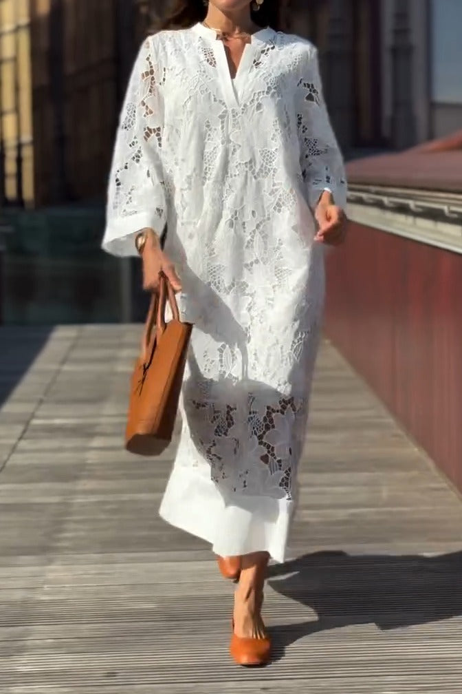 Casual V-Neck Lace Long Dress