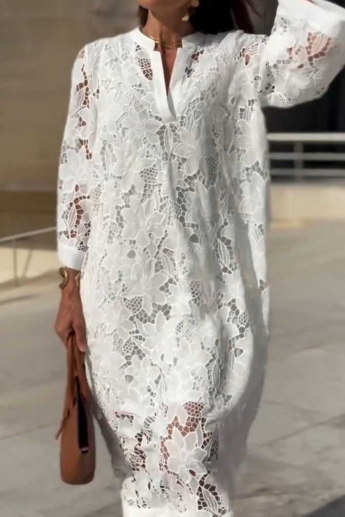 Casual V-Neck Lace Long Dress