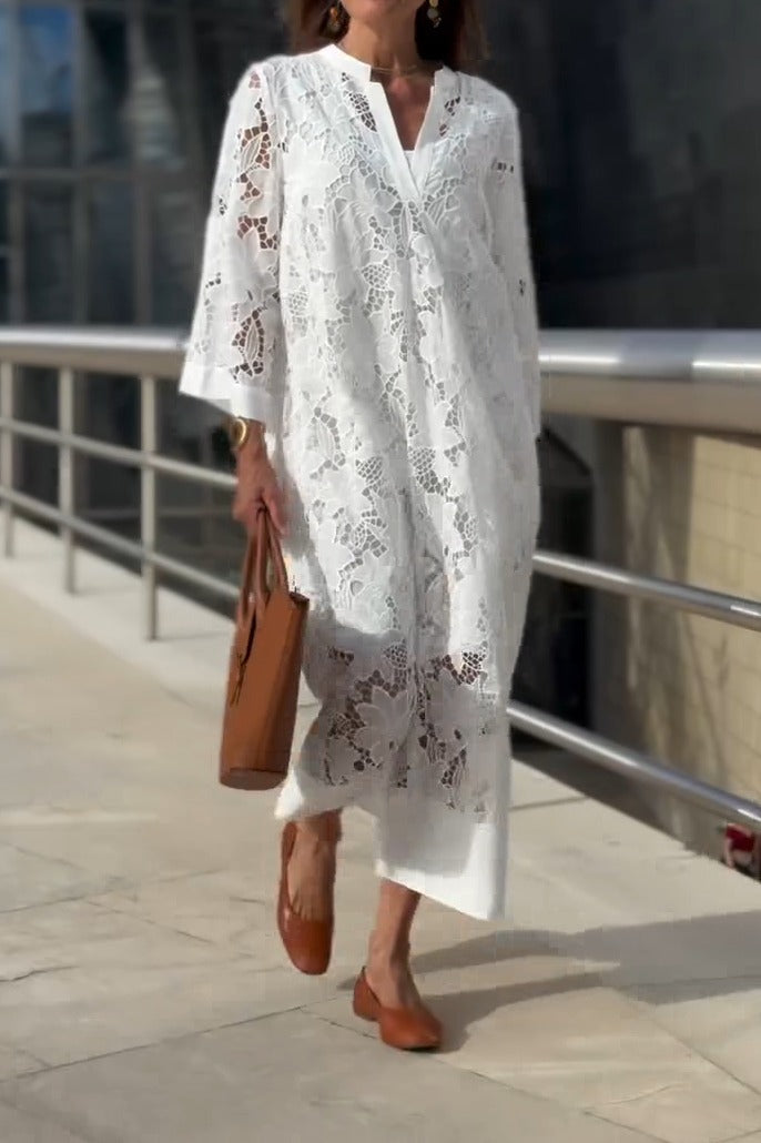 Casual V-Neck Lace Long Dress