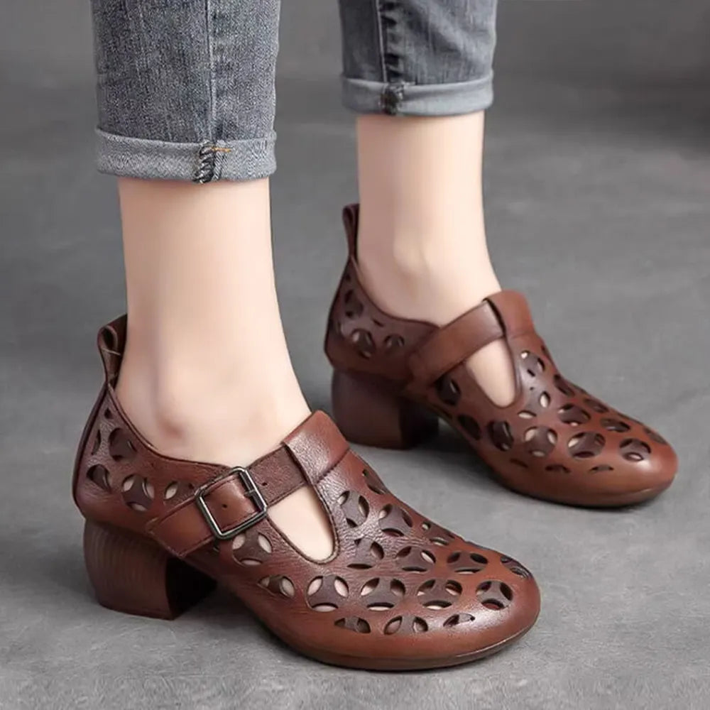 Wearscomfy Women's Leather Retro Ethnic Style Casual Shoes