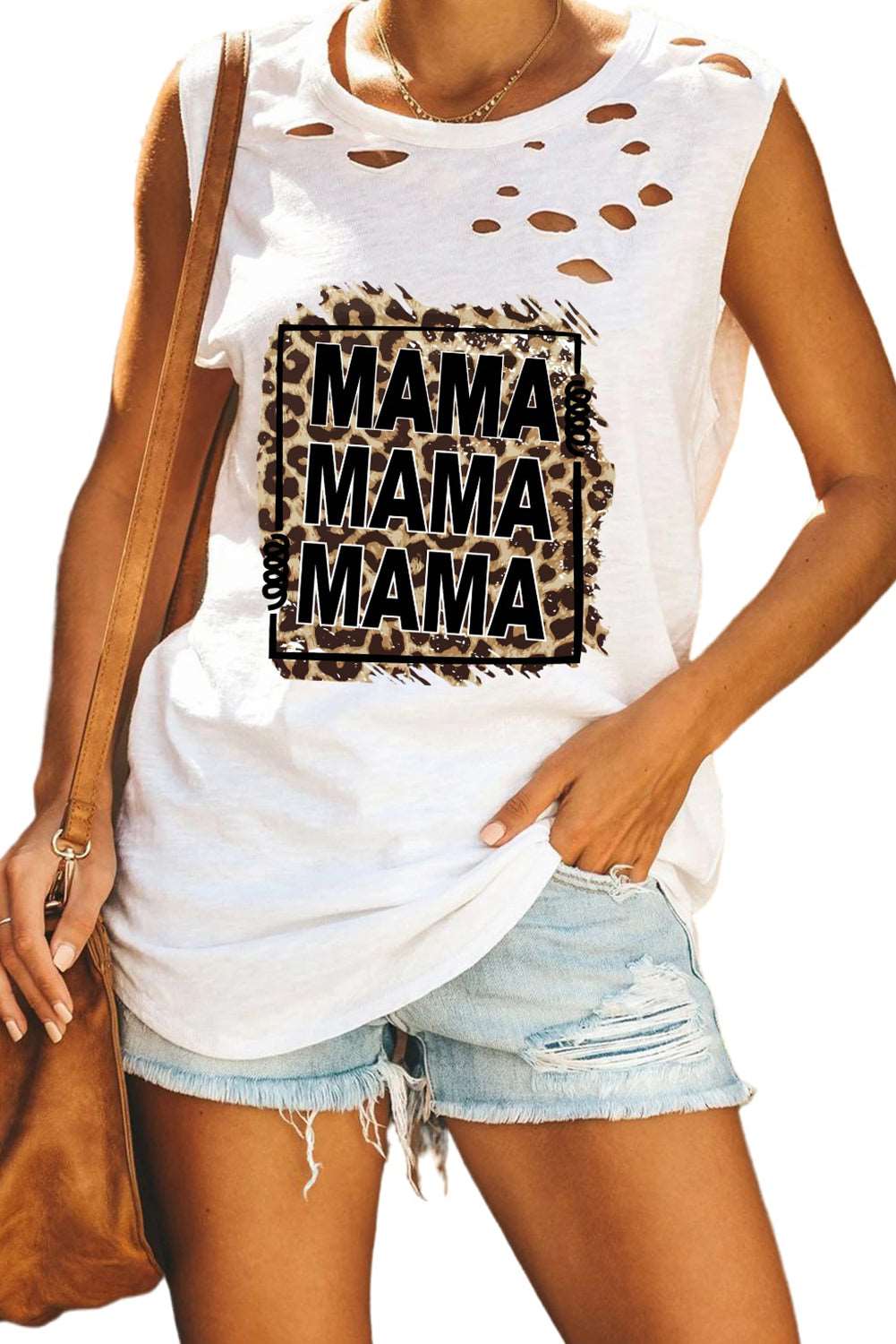 Broken Hole Detail Sleeveless Crew Neck Tank Top