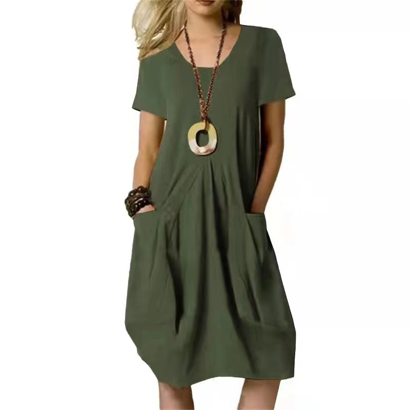 Plain Half Sleeve Midi Dress