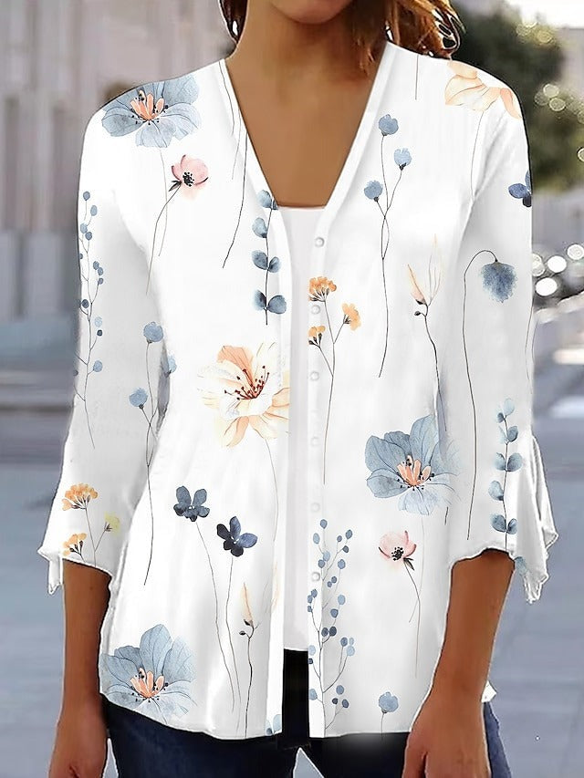 White Floral Fake Two Piece Top