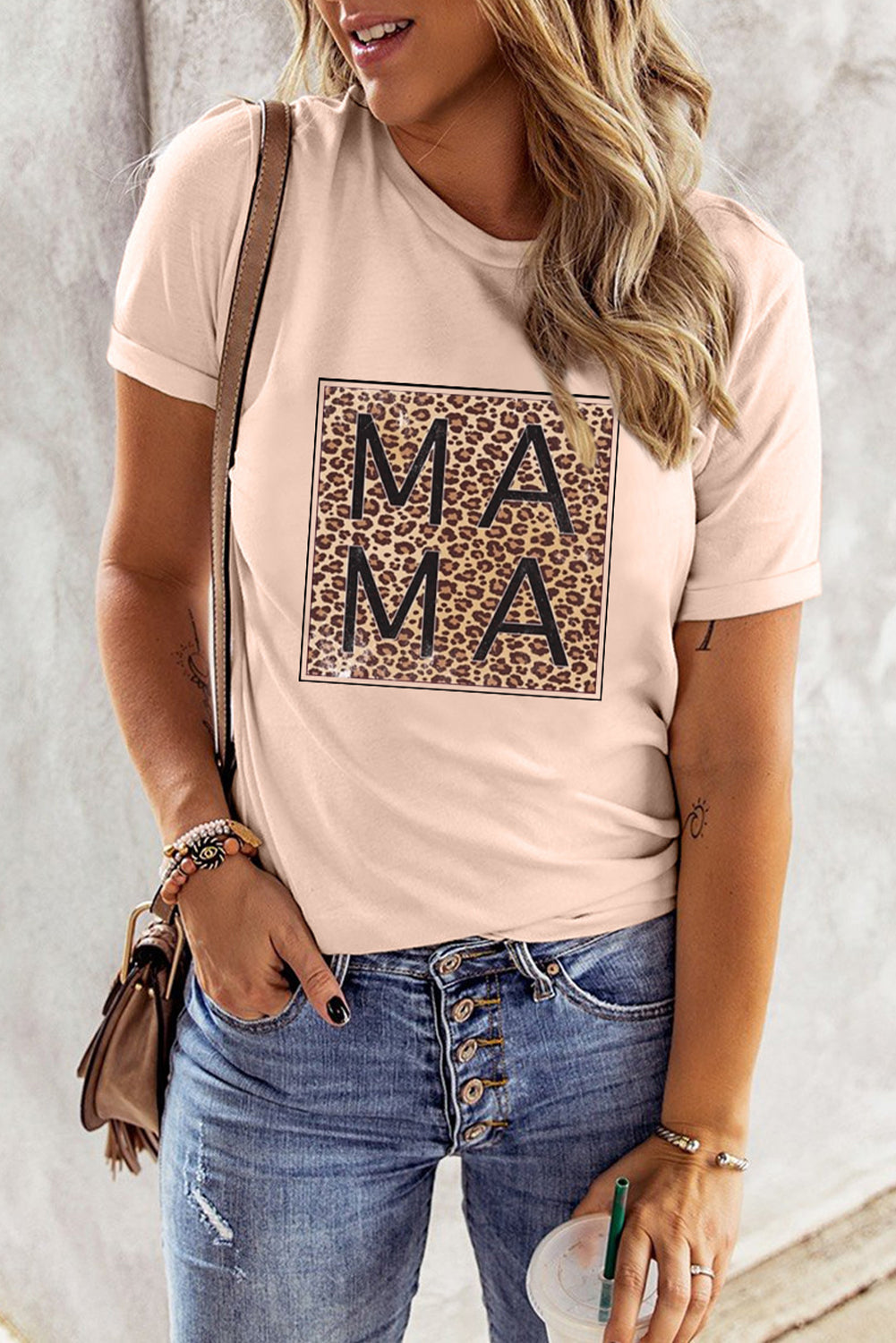 Mama Letter Leopard Print Graphic T-Shirt