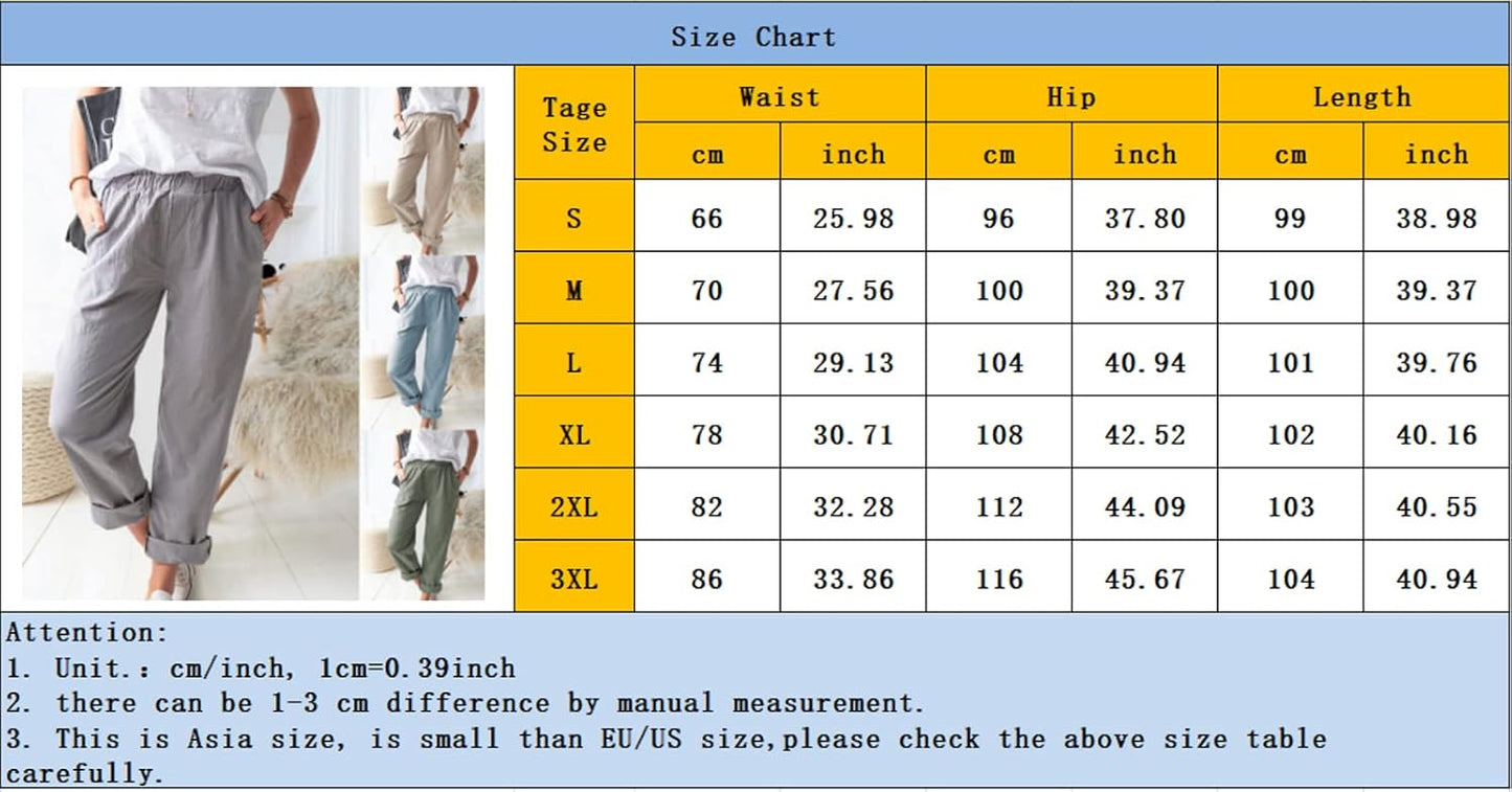 Women's Casual Linen Solid Color with Pocket Pants