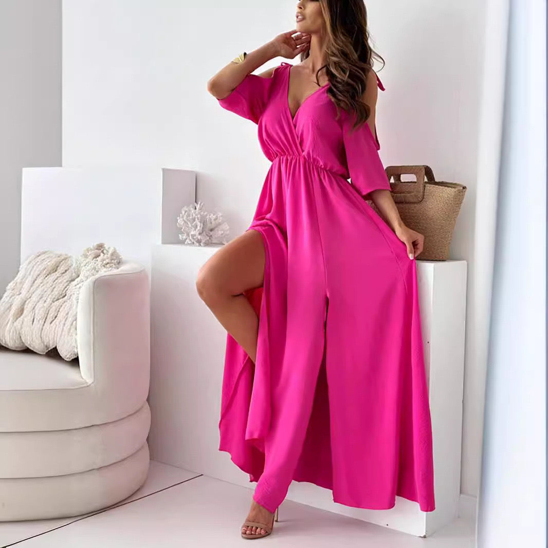 Elegant Sexy V Neck Side Slit Dress