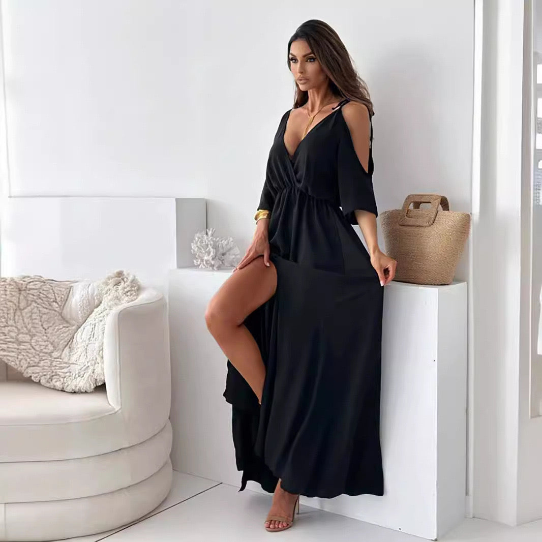 Elegant Sexy V Neck Side Slit Dress