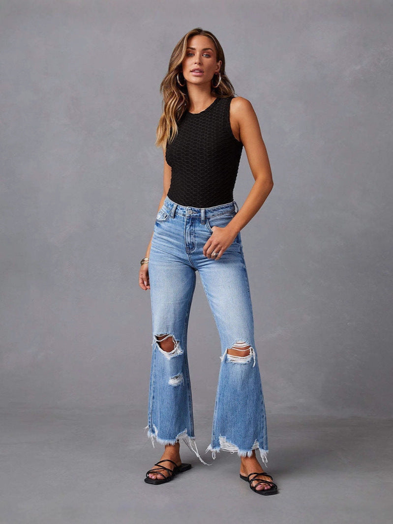 Aure Paris Wide Leg Distressed Jeans