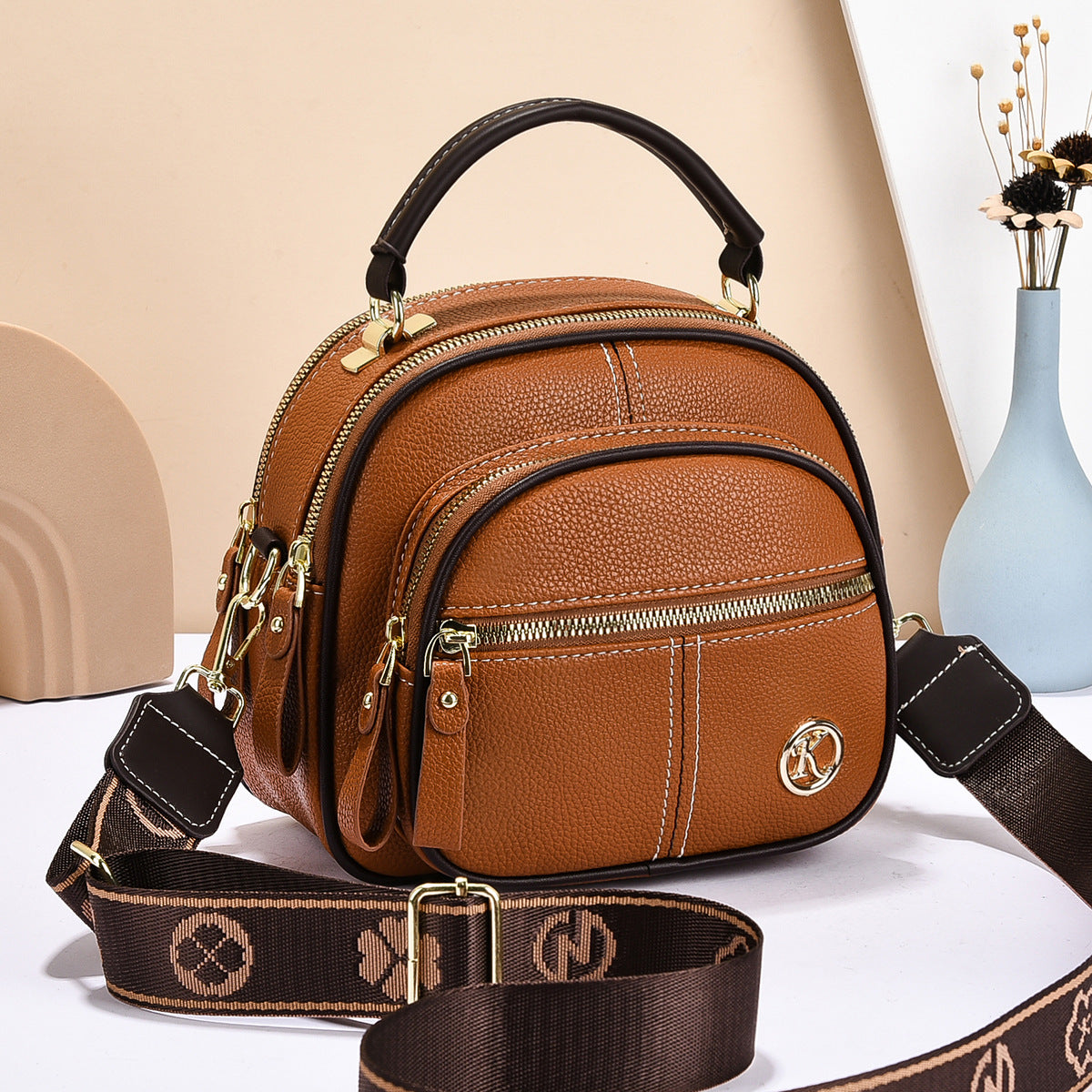 Multi-Pocket Crossbody Bag with Adjustable Wide Strap