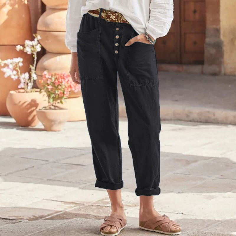Aure Paris Linen Simple Button Fly Trousers