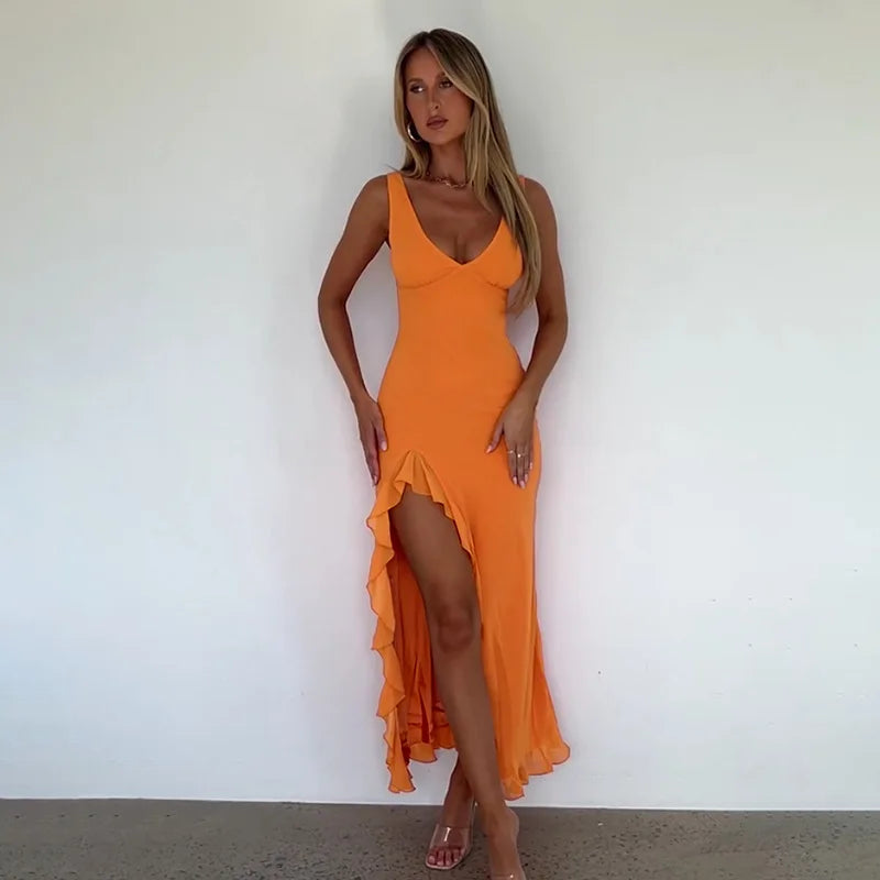 Aure Paris Slit Maxi Ruffled Dress