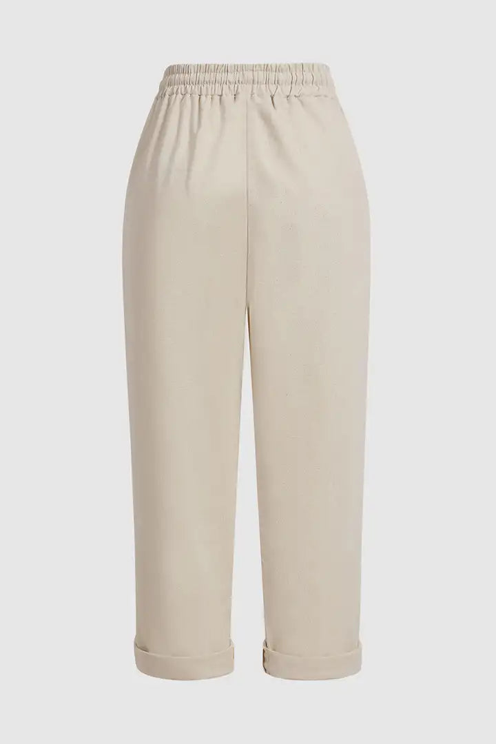 Solid Drawstring Waist Slant Pocket Pants