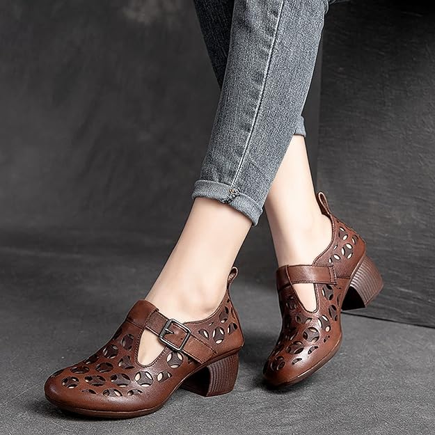 Wearscomfy Women's Leather Retro Ethnic Style Casual Shoes