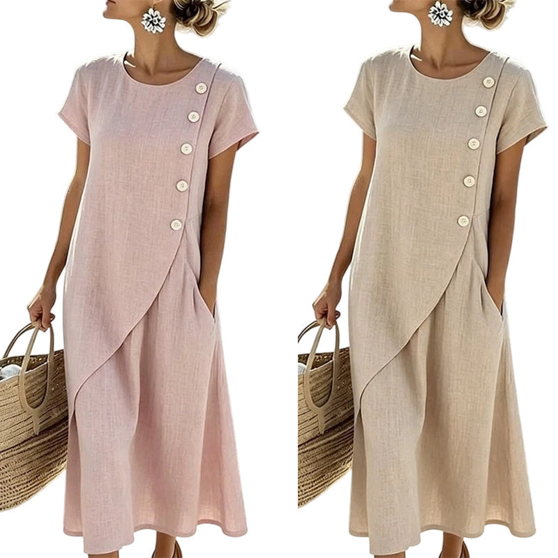 Women’s Elegant Asymmetrical Midi Dress – Loose Fit, Breathable Summer Casual Dress