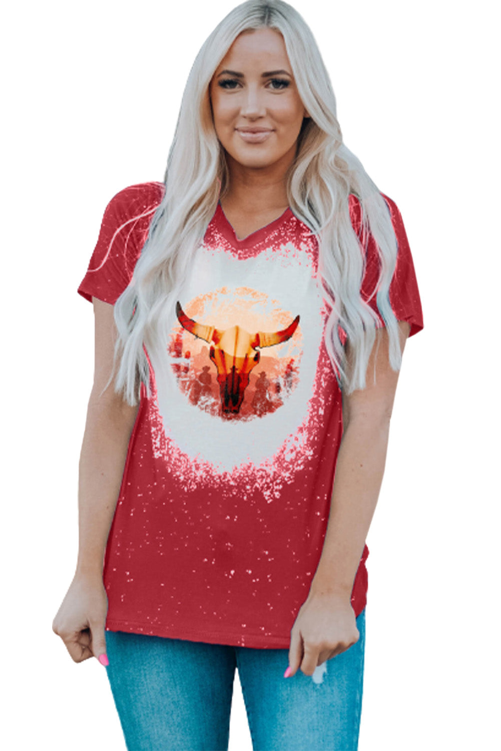 Western Pattern Leopard Letter Print Short Sleeve T-shirt