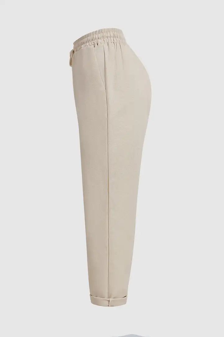 Solid Drawstring Waist Slant Pocket Pants