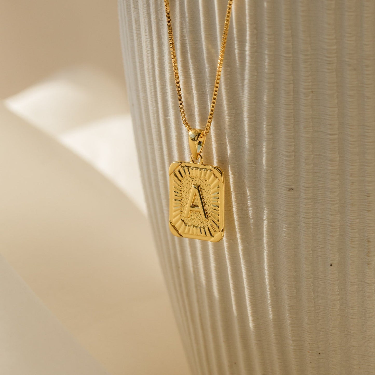 Initial Rectangle Pendant Necklace