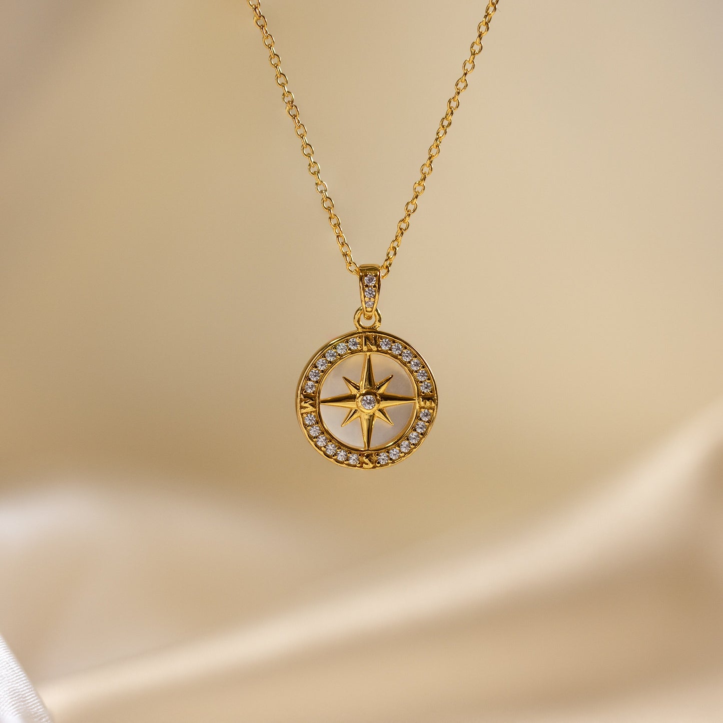 Pave Pearl Compass Necklace