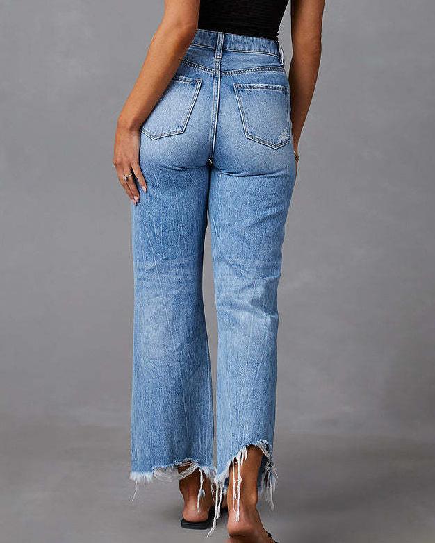Aure Paris Wide Leg Distressed Jeans