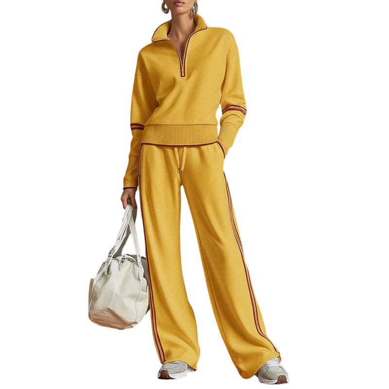 ✨ Women's Half-Zip Top & Wide-Leg Pants 2-Piece Set