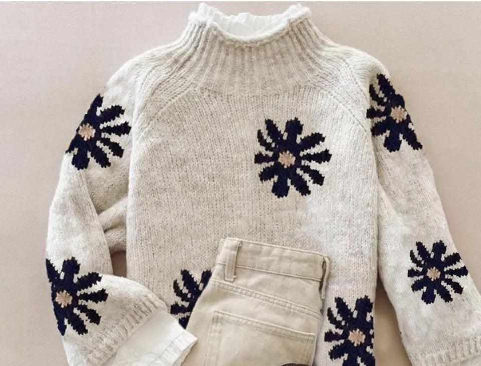 Retro Brown Mock Neck Long Sleeve Sweater