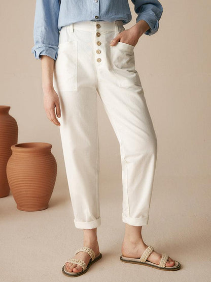 Aure Paris Linen Simple Button Fly Trousers