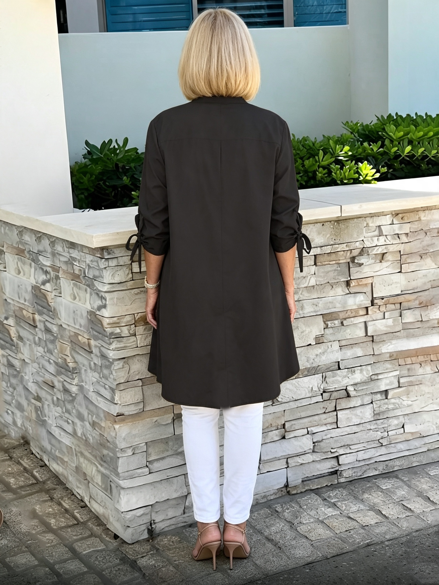 Solid Color Long Cotton Shirt Jackets Women Swing Jacket Shap Flattering Gathered Yolk At The Back