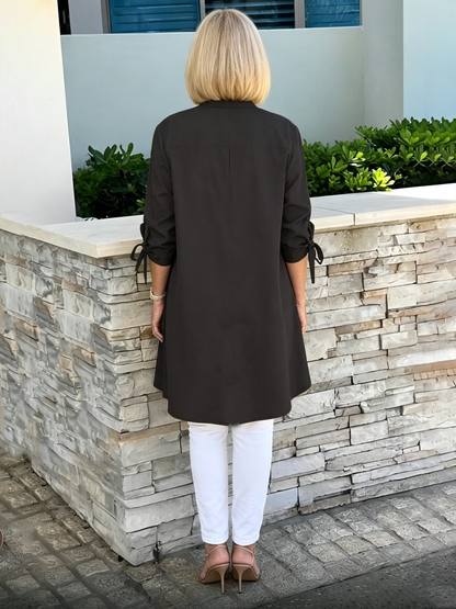 Solid Color Long Cotton Shirt Jackets Women Swing Jacket Shap Flattering Gathered Yolk At The Back