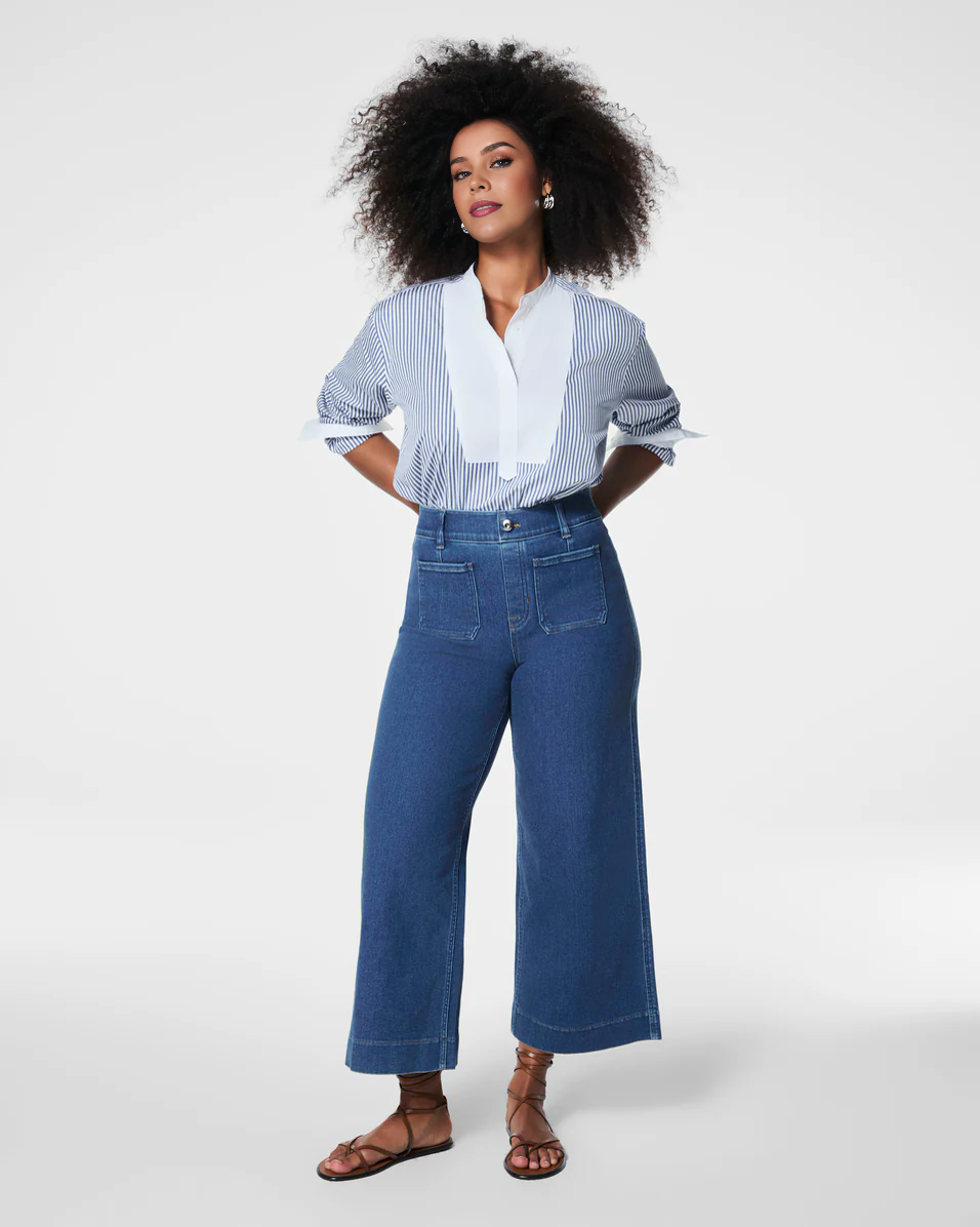 Tummy Control Cropped Wide-Leg Jeans