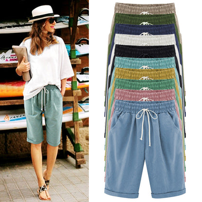 Women's Casual Soft Solid Drawstring Shorts Plus Size Ten Color