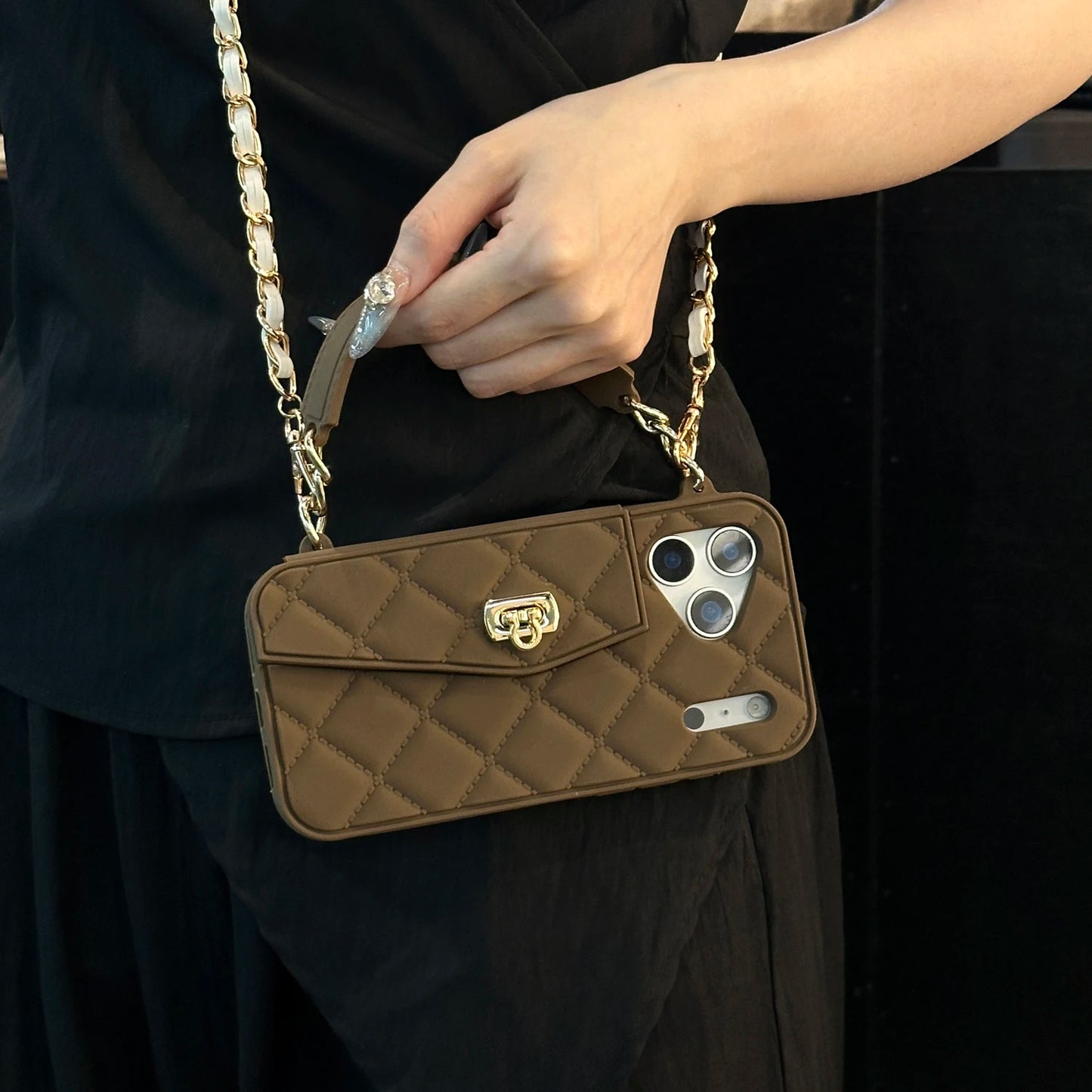 Luxury Quilted Crossbody Card Holder Case for iPhone