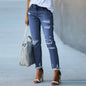 Wash Ripped Raw Hem Mid Rise Crop Jeans