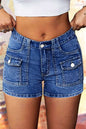 Wash Flap Pocket Front Mid Waist Denim Shorts