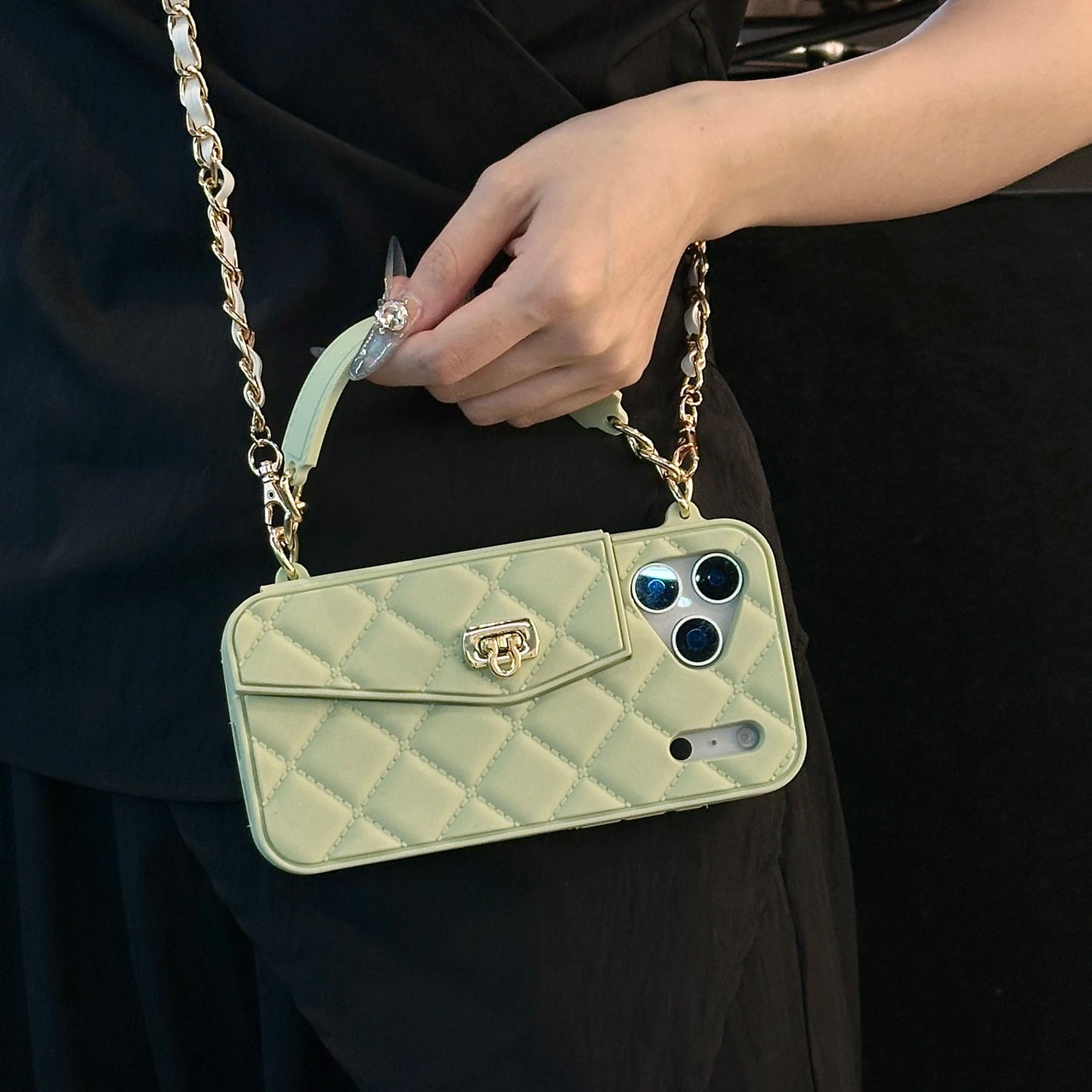 Luxury Quilted Crossbody Card Holder Case for iPhone