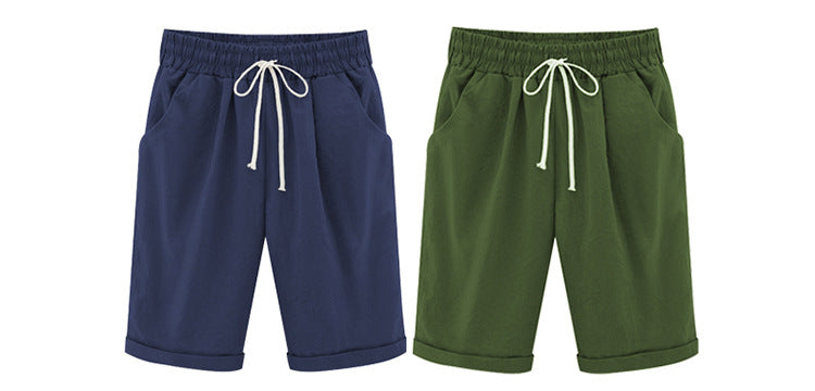 Women's Casual Soft Solid Drawstring Shorts Plus Size Ten Color