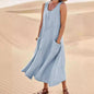 Last Day 49% OFF Women Cotton Linen Sundress Summer Sleeveless Loose Pocket Long Dress Buy 2 Get Free Shipping Today