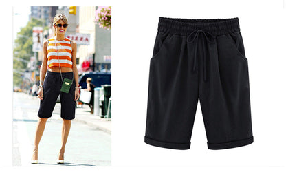 Women's Casual Soft Solid Drawstring Shorts Plus Size Ten Color
