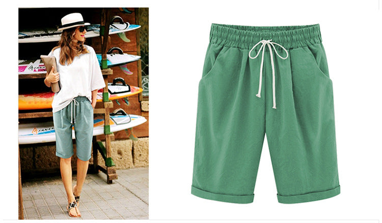 Women's Casual Soft Solid Drawstring Shorts Plus Size Ten Color