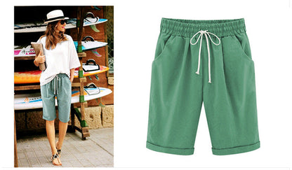 Women's Casual Soft Solid Drawstring Shorts Plus Size Ten Color
